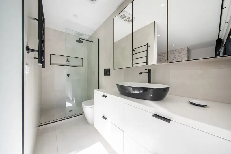 Ensuite with walk-in shower and vessel basin