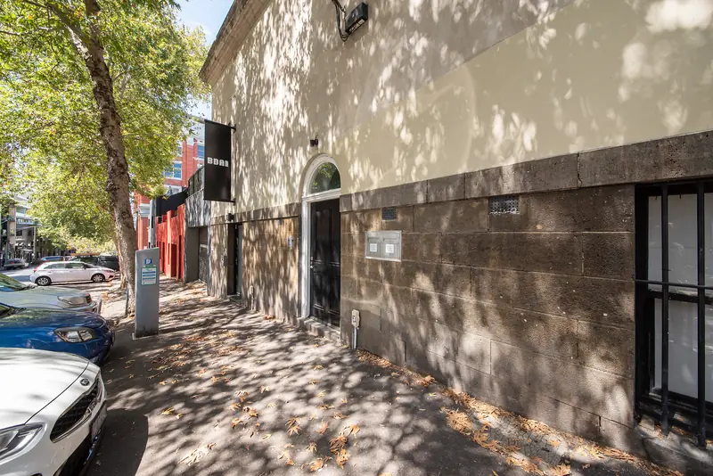 The c1880s heritage façade and arched entry of 1A Stanley Street, Collingwood